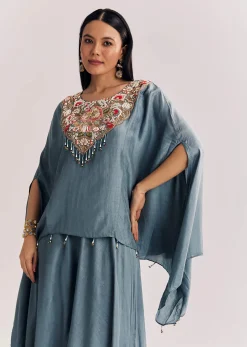 Grey Dola Silk Kaftaan Indowestern Suit With Zardosi Work