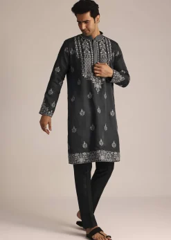 Grey Embroidered Full Sleeves Kurta Set