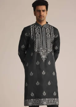 Grey Embroidered Full Sleeves Kurta Set