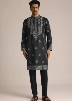 Grey Embroidered Full Sleeves Kurta Set