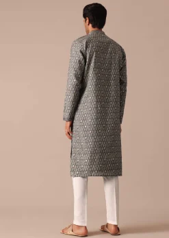 Grey Embroidered Kurta Set In Muslin Silk With Foil Work