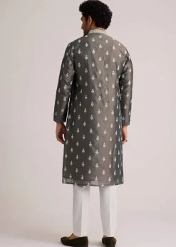 Grey Embroidered Silk Kurta Set