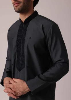 Grey Festive Silk Kurta Set With Intricate Handwork