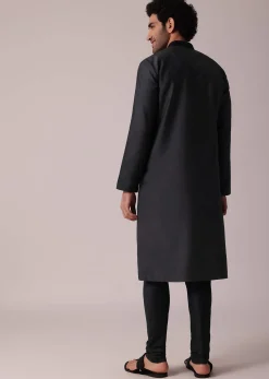 Grey Festive Silk Kurta Set With Intricate Handwork