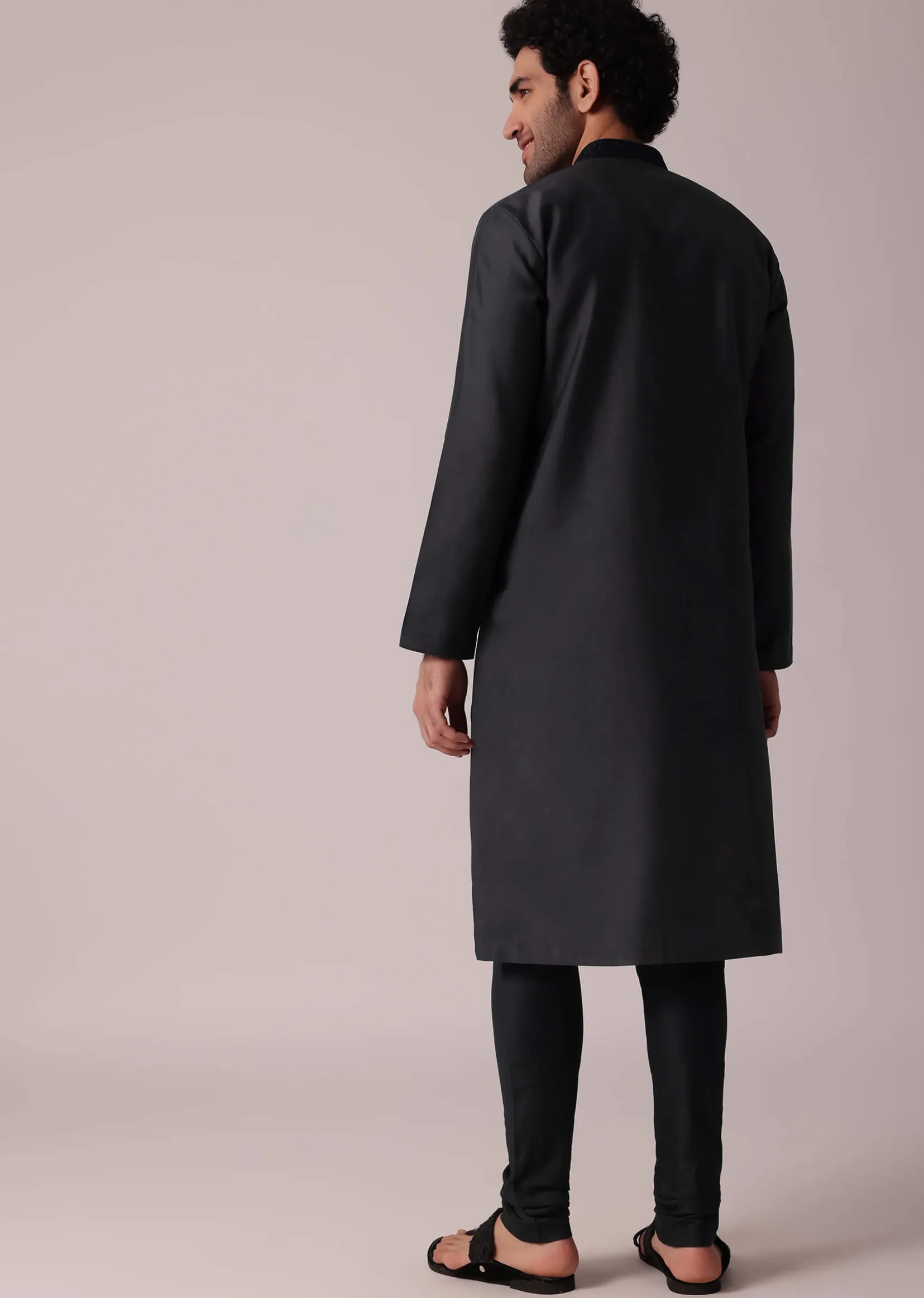 Grey Festive Silk Kurta Set With Intricate Handwork