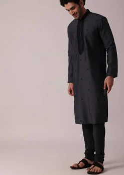 Grey Festive Silk Kurta Set With Intricate Handwork