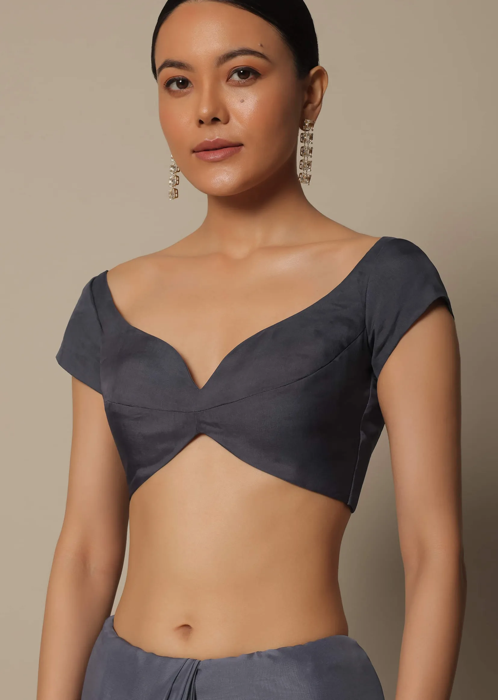 Grey Georgette Saree With Badla Work And Unstitched Blouse Piece