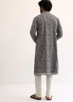 Grey Georgette Sequin Embroidered Kurta Set For Men