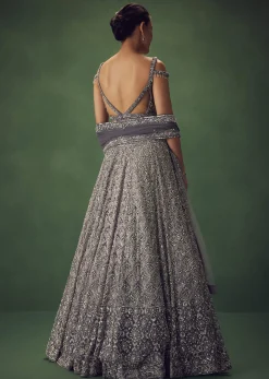 Grey Hand Embroidered Sequin Work Lehenga Set