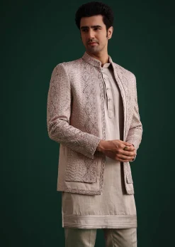 Grey Hand Work Jacket Kurta Set