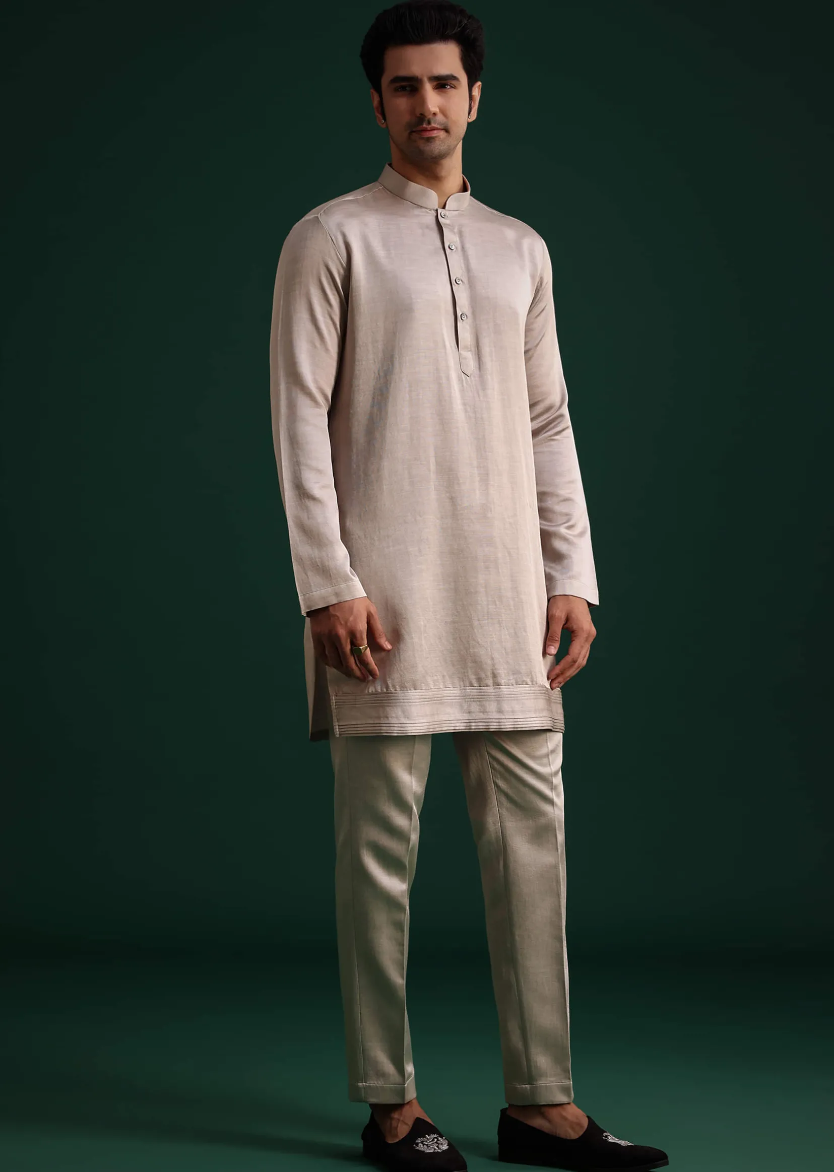 Grey Hand Work Jacket Kurta Set