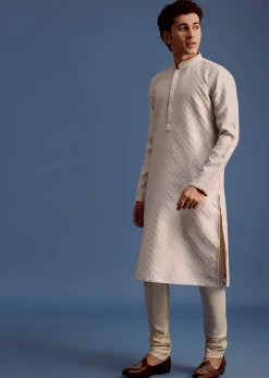 Grey Kurta Pyjama Set For Men