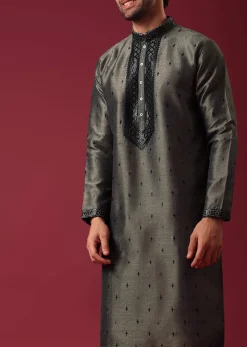 Grey Kurta Set In Silk