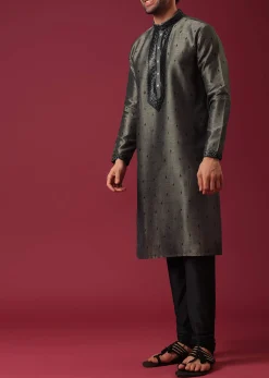 Grey Kurta Set In Silk