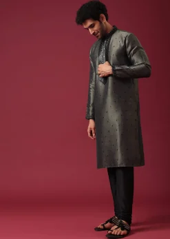 Grey Kurta Set In Silk