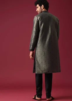 Grey Kurta Set In Silk