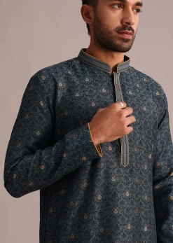 Grey Kurta Set With Foil Printed Buttis