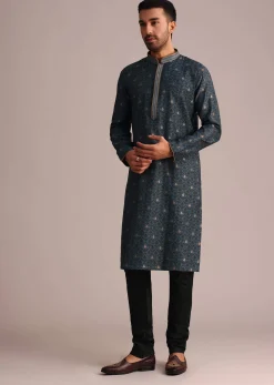 Grey Kurta Set With Foil Printed Buttis