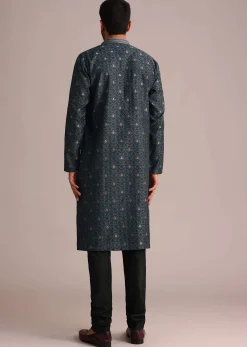 Grey Kurta Set With Foil Printed Buttis