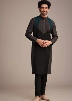 Grey Kurta Set With Pintuck Detailing