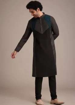 Grey Kurta Set With Pintuck Detailing