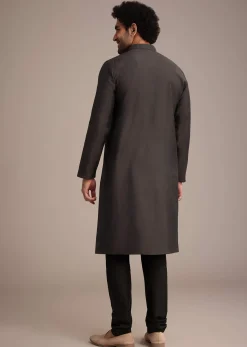 Grey Kurta Set With Pintuck Detailing