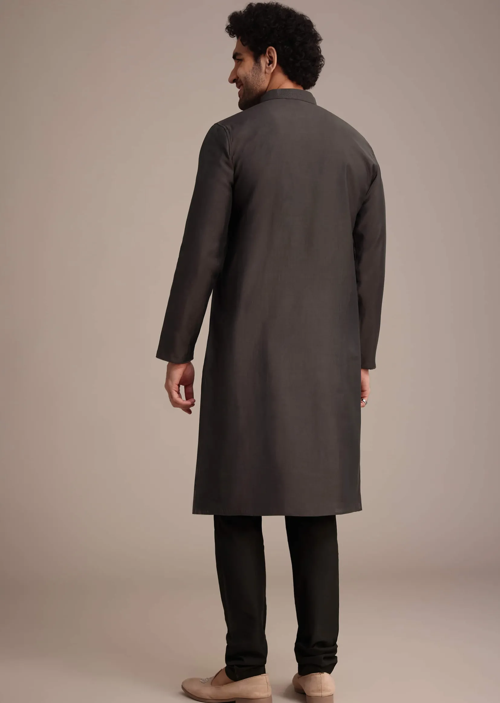 Grey Kurta Set With Pintuck Detailing