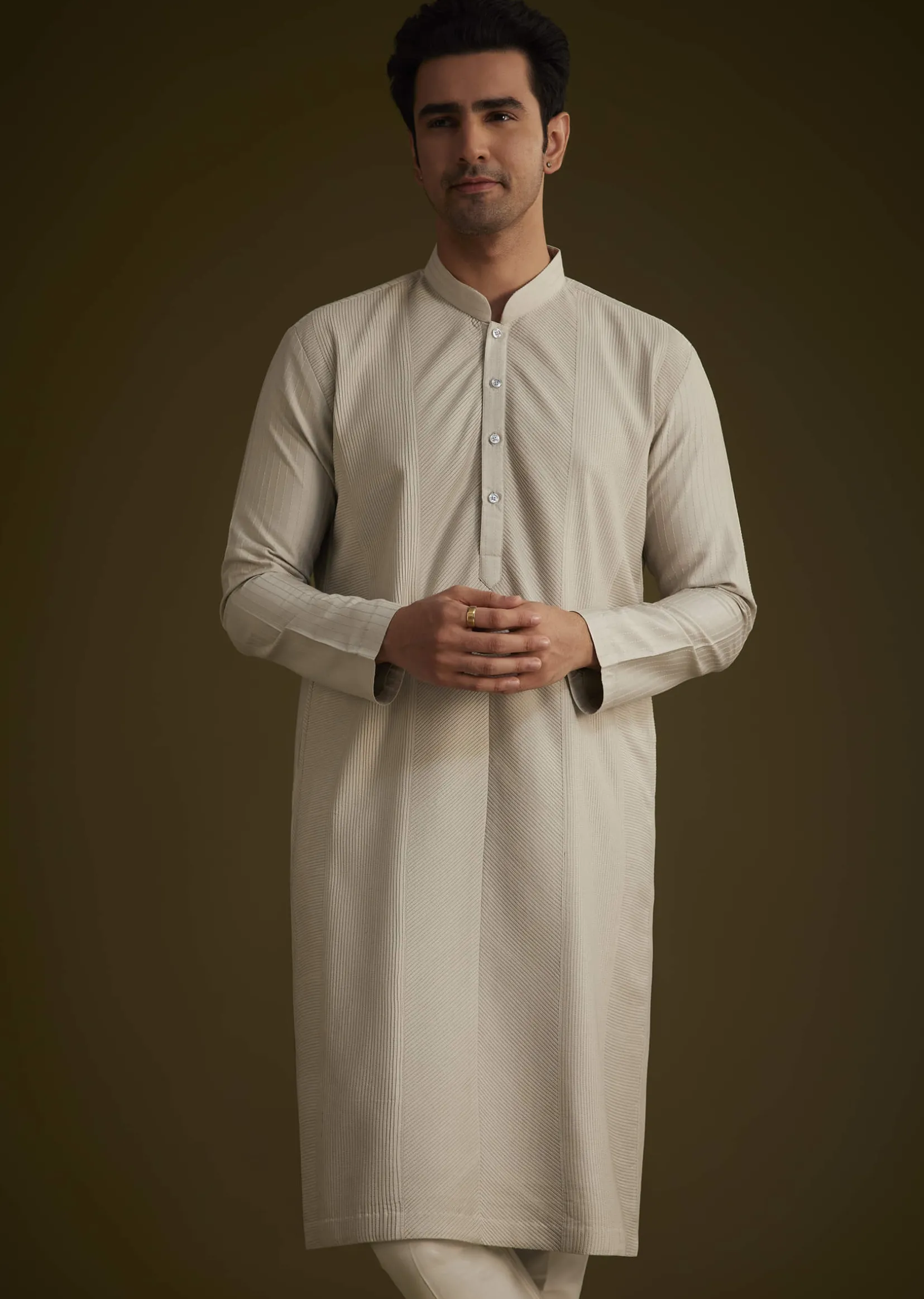 Grey Kurta Set With Pintuck Detailing
