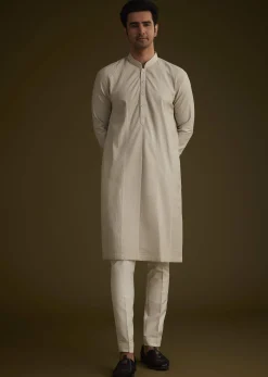 Grey Kurta Set With Pintuck Detailing