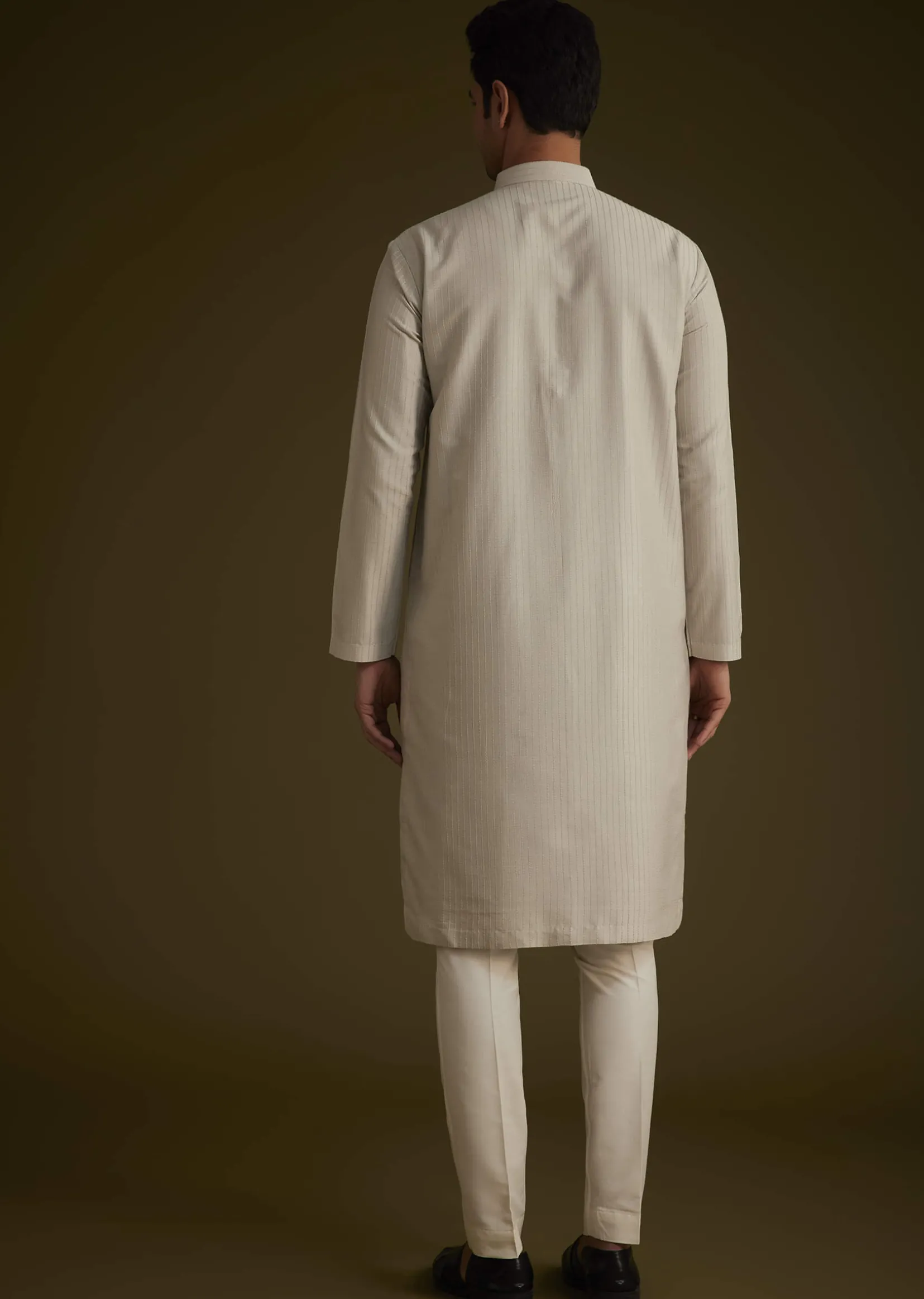 Grey Kurta Set With Pintuck Detailing