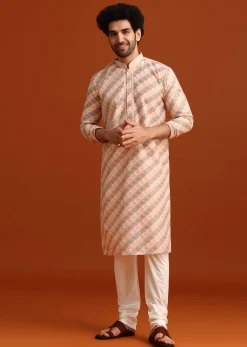 Grey Kurta Set With Striped Print