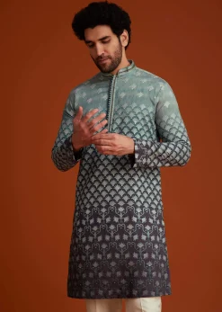 Grey Ombre Embroidered Kurta Pant Set