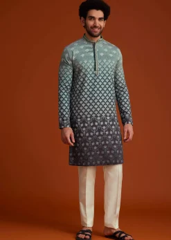 Grey Ombre Embroidered Kurta Pant Set