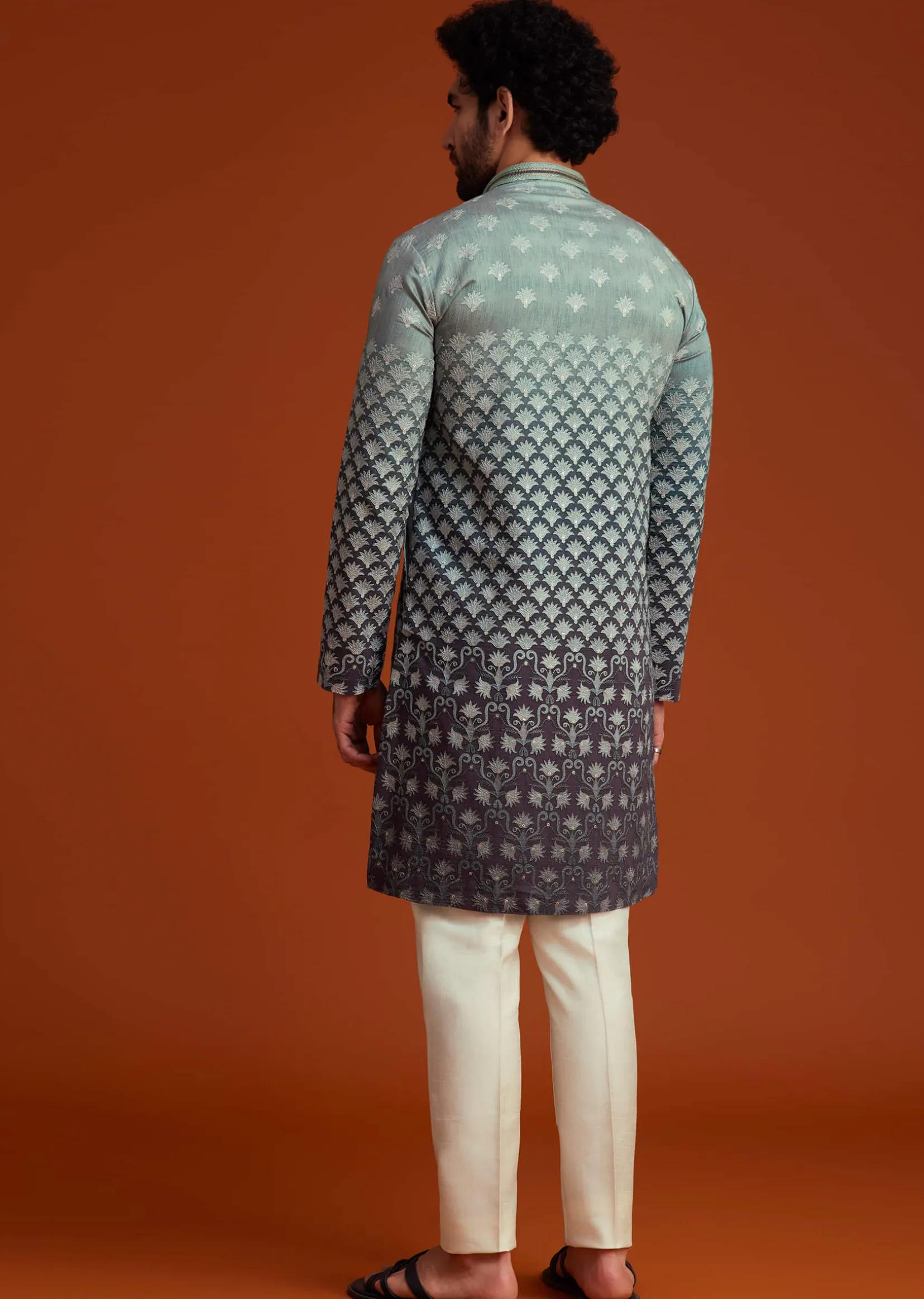 Grey Ombre Embroidered Kurta Pant Set
