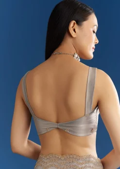 Grey Organza Tissue Saree With Embellished Scallop Border