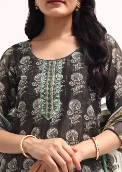 Grey Printed Chanderi Kurta Palazzo Set