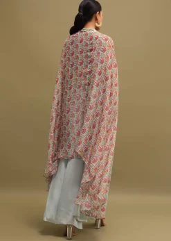 Grey Printed Organza Palazzo Set With Jacket