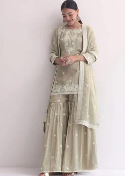 Grey Sequin Embroidered Sharara Set