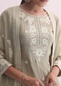Grey Sequin Embroidered Sharara Set