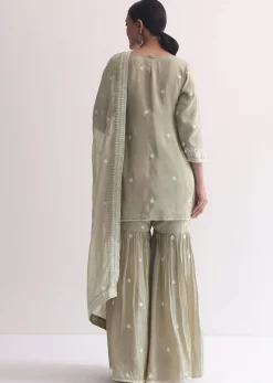 Grey Sequin Embroidered Sharara Set