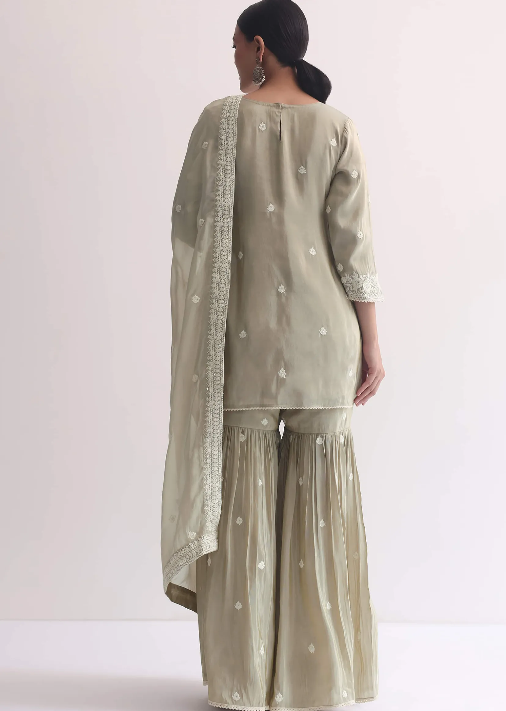 Grey Sequin Embroidered Sharara Set