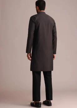Grey Silk Blend Floral Embroidered Kurta Set With Resham Work