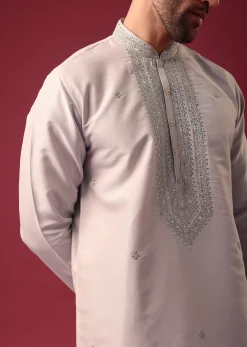 Grey Silk Kurta Set with Sequin Work