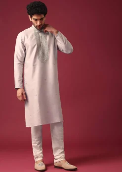 Grey Silk Kurta Set with Sequin Work