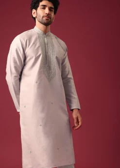 Grey Silk Kurta Set with Sequin Work