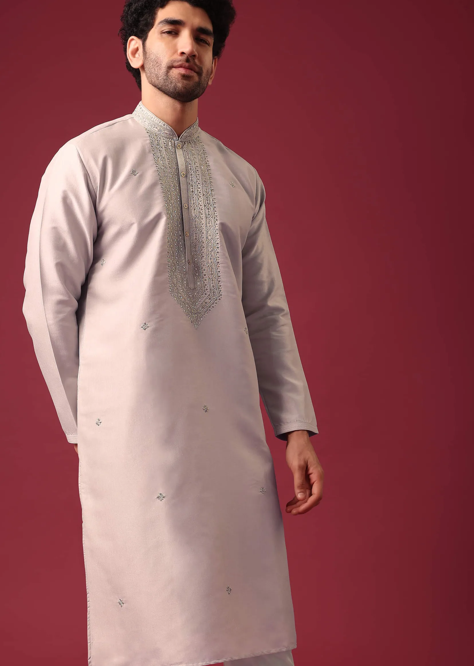 Grey Silk Kurta Set with Sequin Work