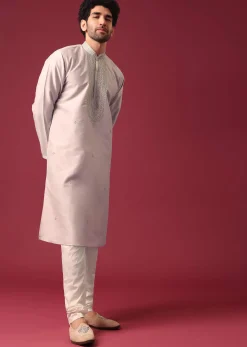 Grey Silk Kurta Set with Sequin Work