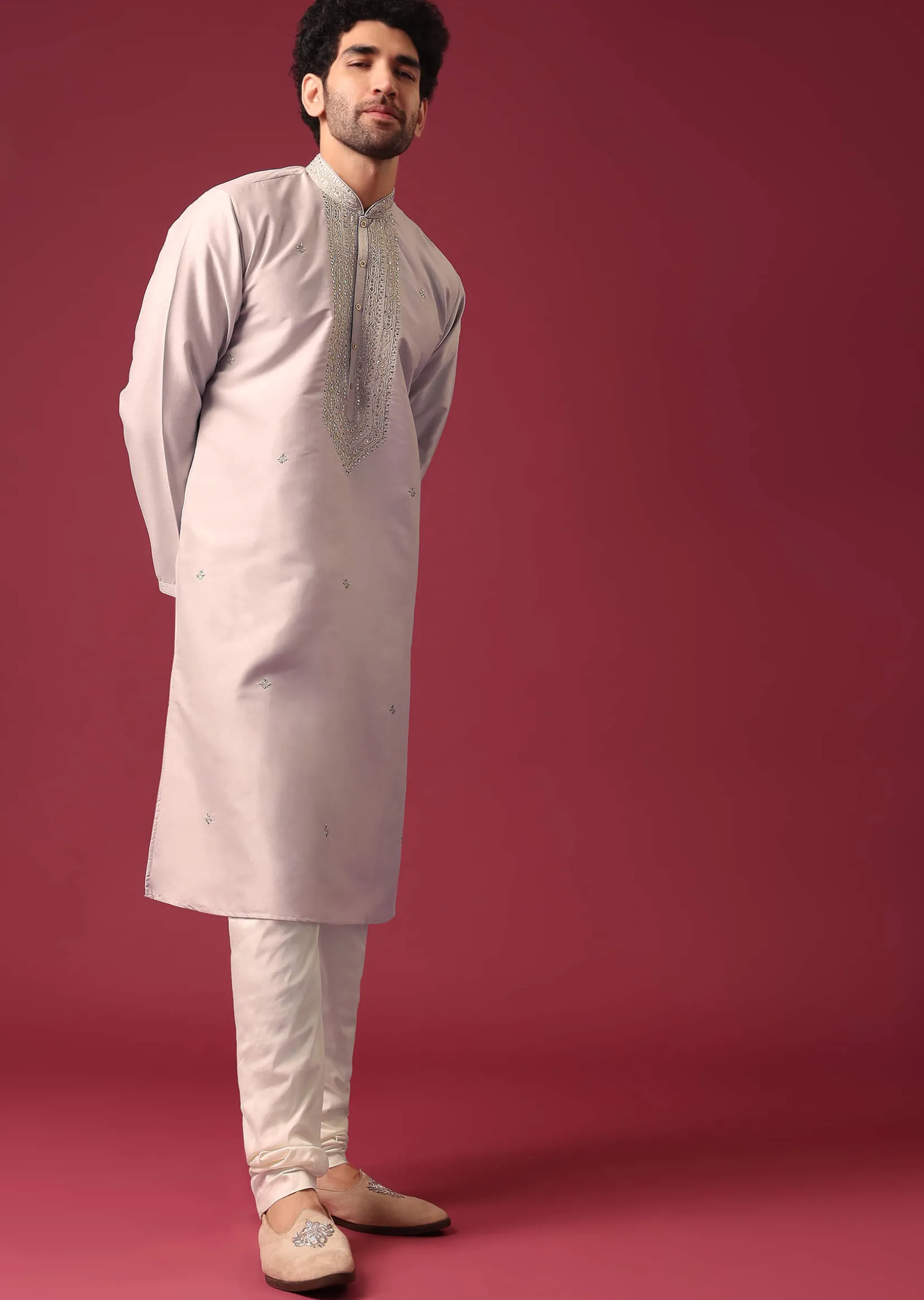 Grey Silk Kurta Set with Sequin Work
