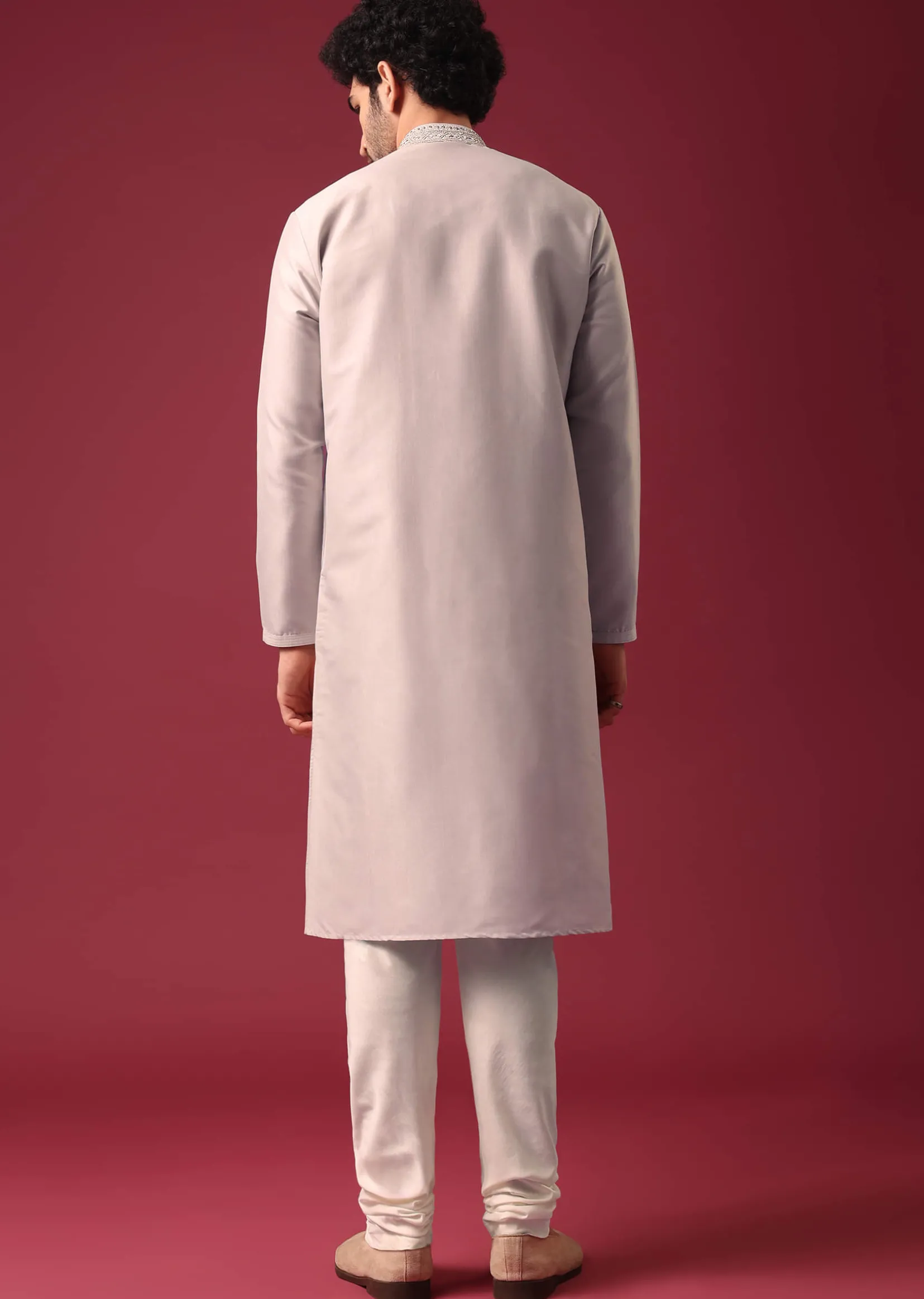 Grey Silk Kurta Set with Sequin Work