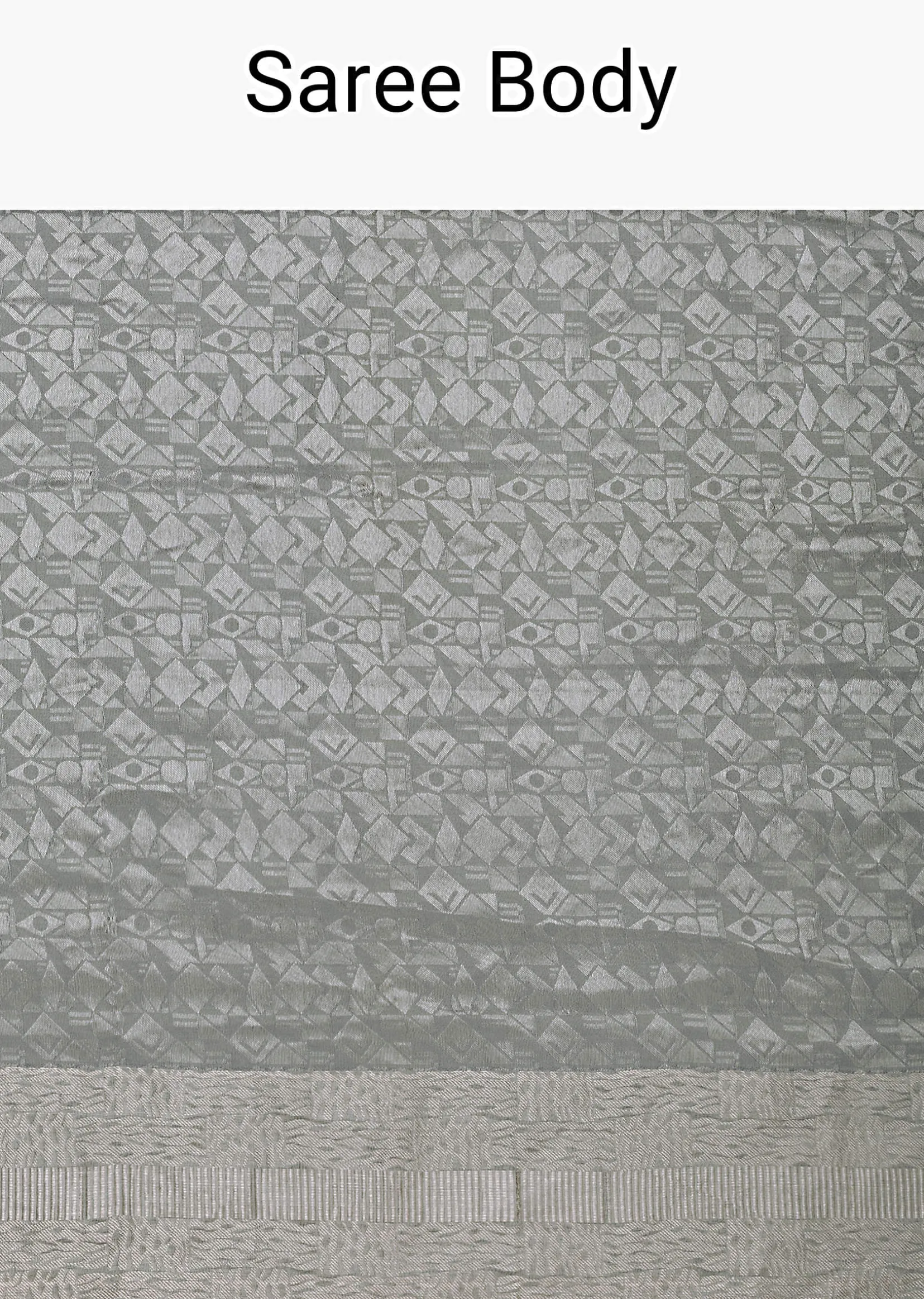 Grey South Silk Saree With Abstract Zari Border And Unstitched Blouse Fabric